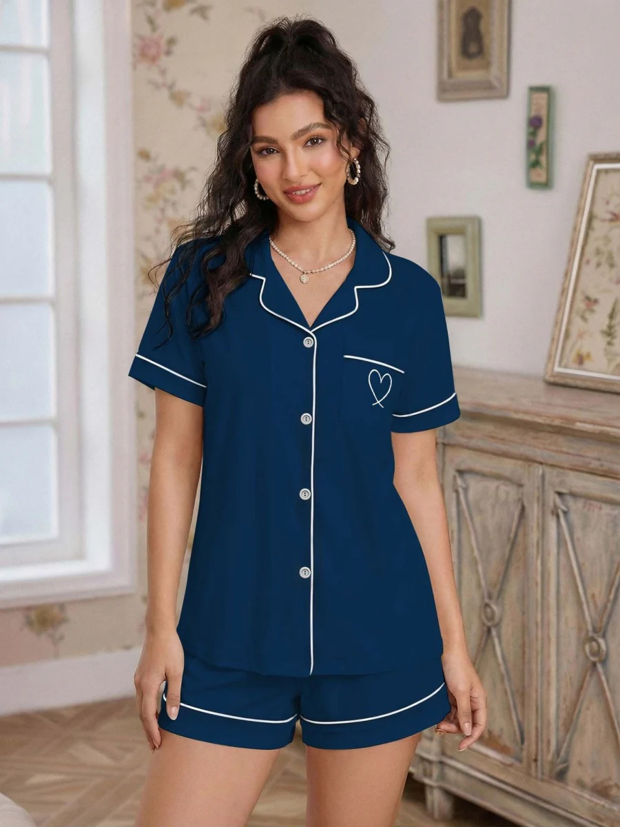 Cardigan Short-sleeved Shirt And Shorts Set That Can Be Worn As Loungewear - Image 7