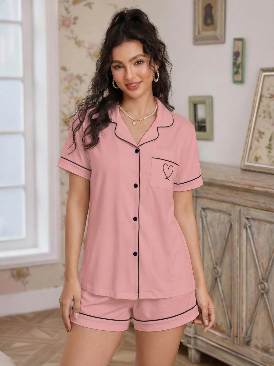 Cardigan Short-sleeved Shirt And Shorts Set That Can Be Worn As Loungewear - Image 8