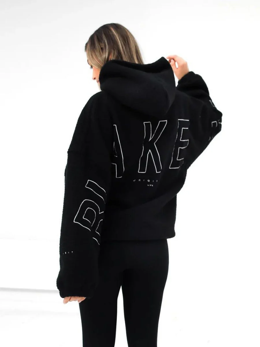 Fleece Letter Embroidery Thick Hooded Sweatshirt - Image 10