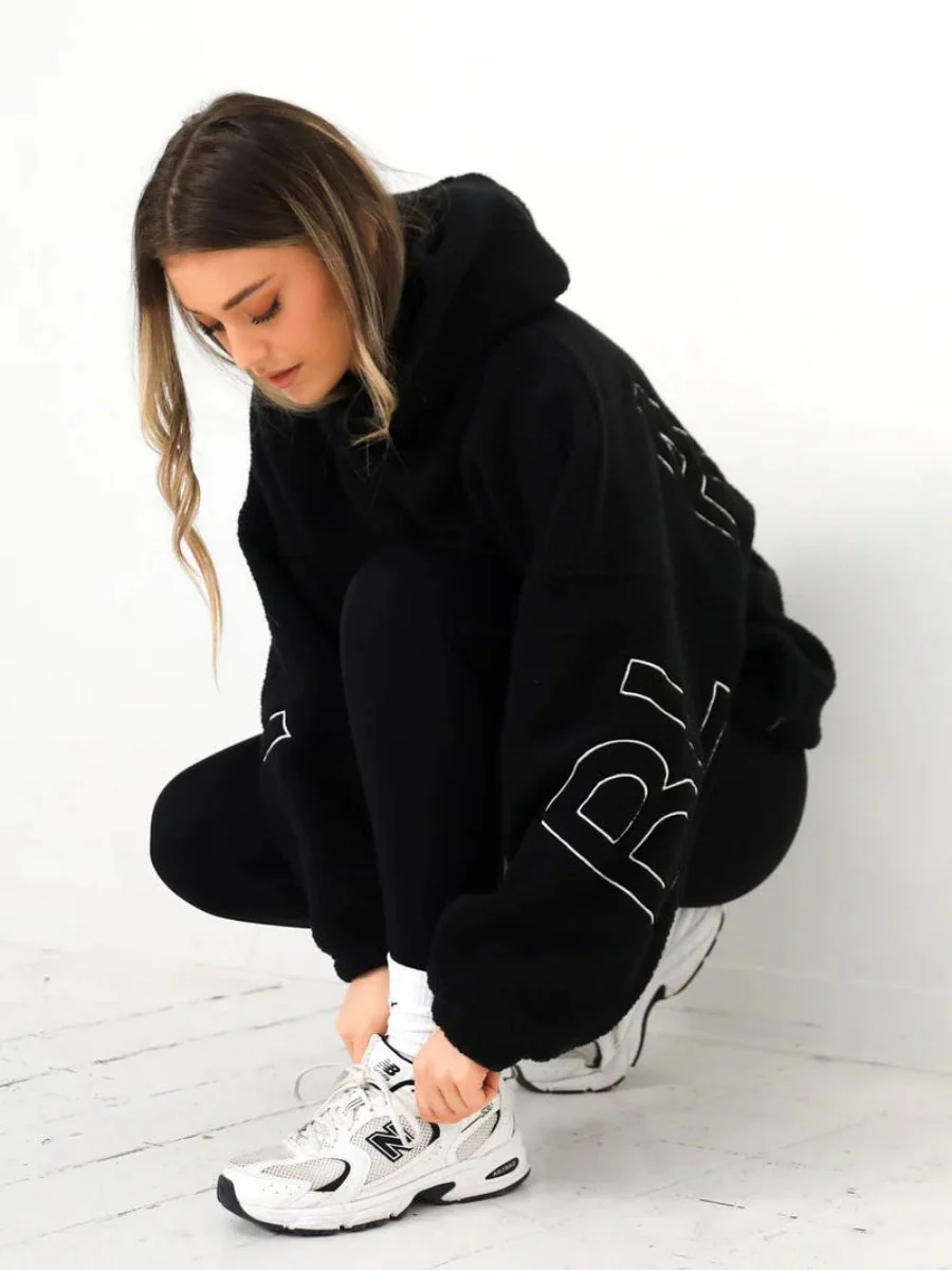 Fleece Letter Embroidery Thick Hooded Sweatshirt - Image 11