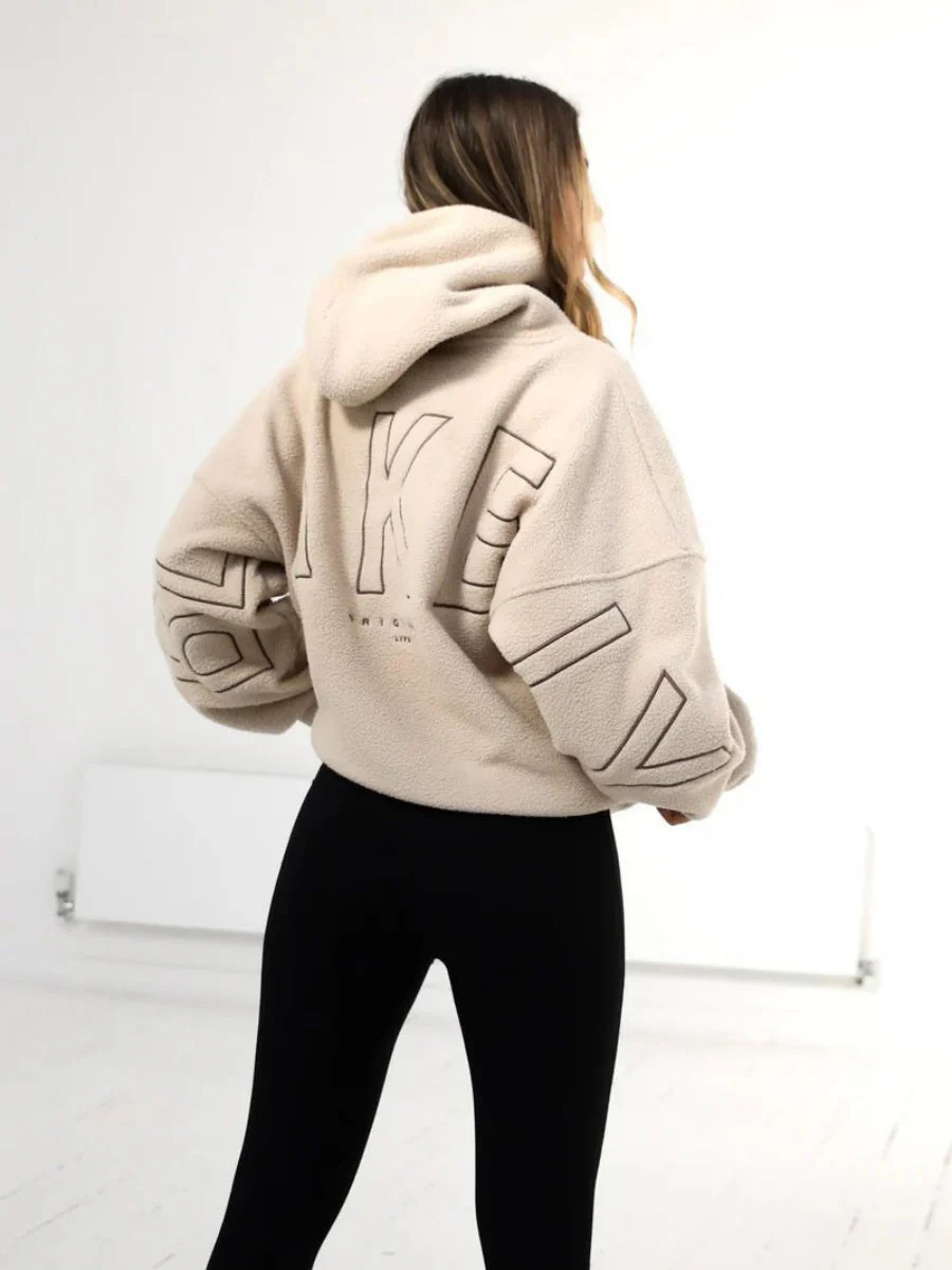 Fleece Letter Embroidery Thick Hooded Sweatshirt - Image 19