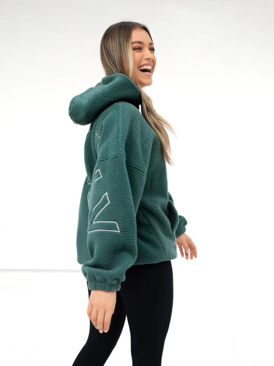 Fleece Letter Embroidery Thick Hooded Sweatshirt - Image 5
