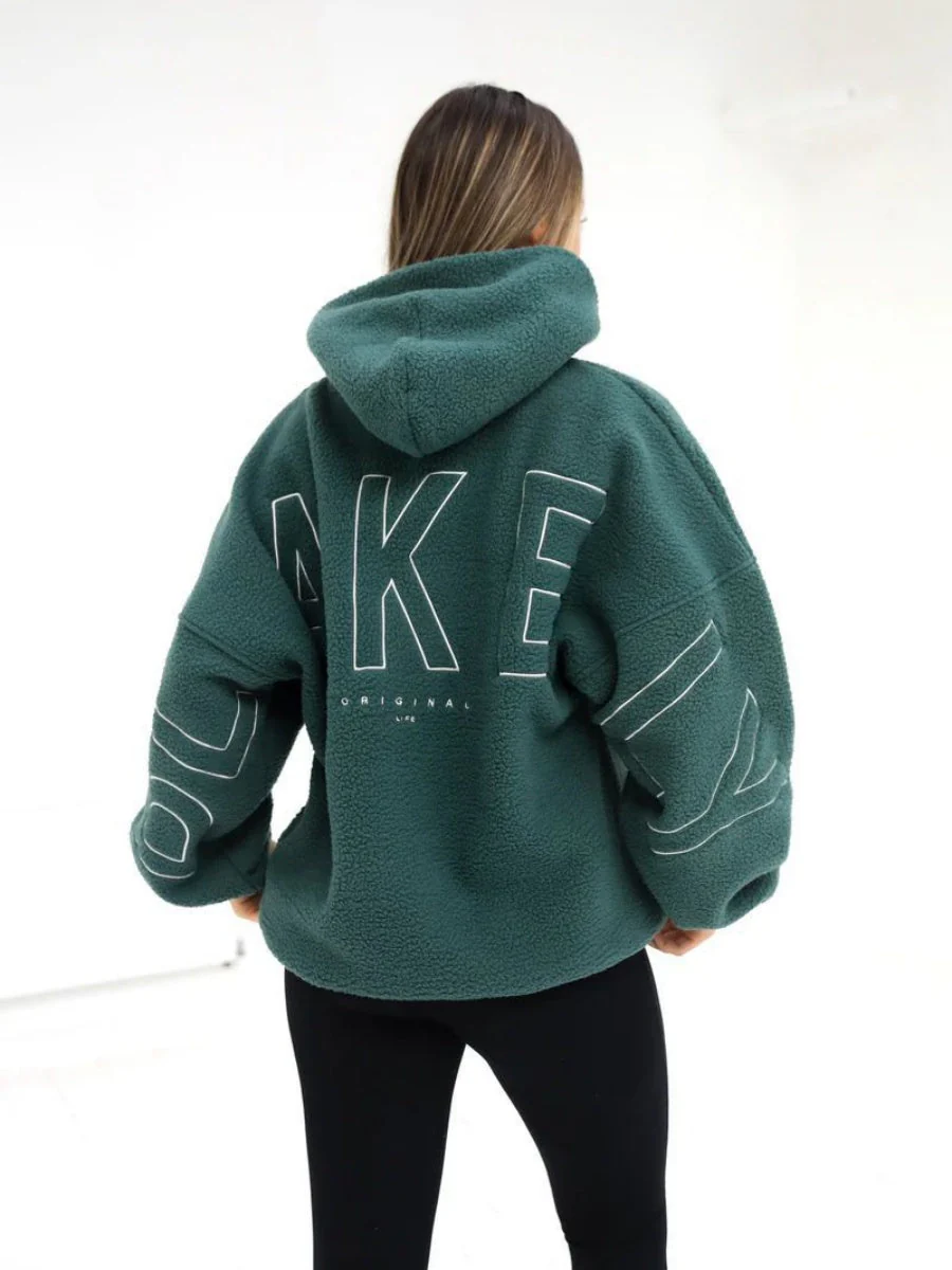 Fleece Letter Embroidery Thick Hooded Sweatshirt - Image 6