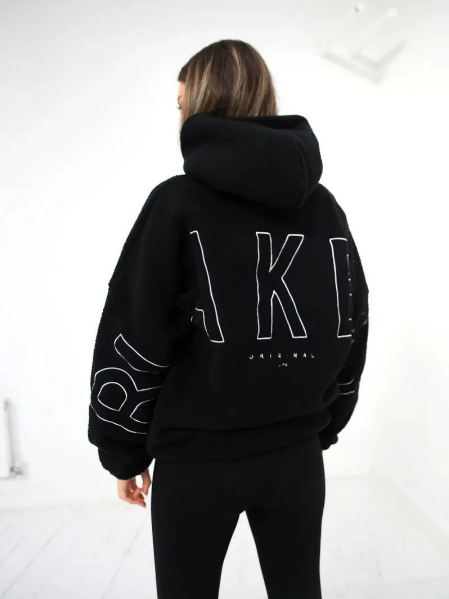 Fleece Letter Embroidery Thick Hooded Sweatshirt - Image 7