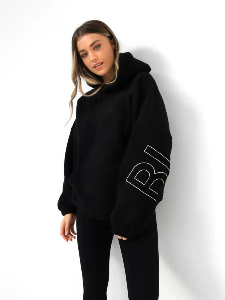 Fleece Letter Embroidery Thick Hooded Sweatshirt - Image 8