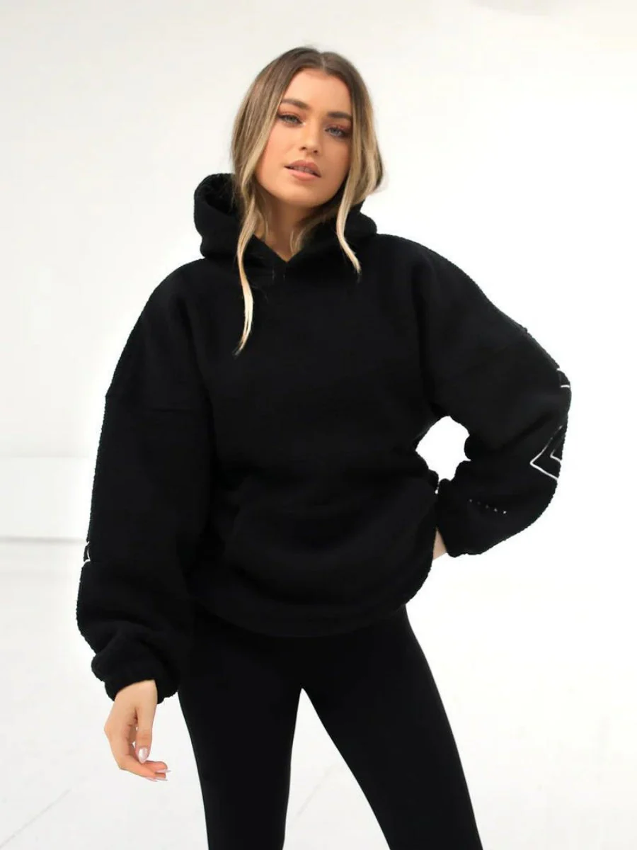 Fleece Letter Embroidery Thick Hooded Sweatshirt - Image 9