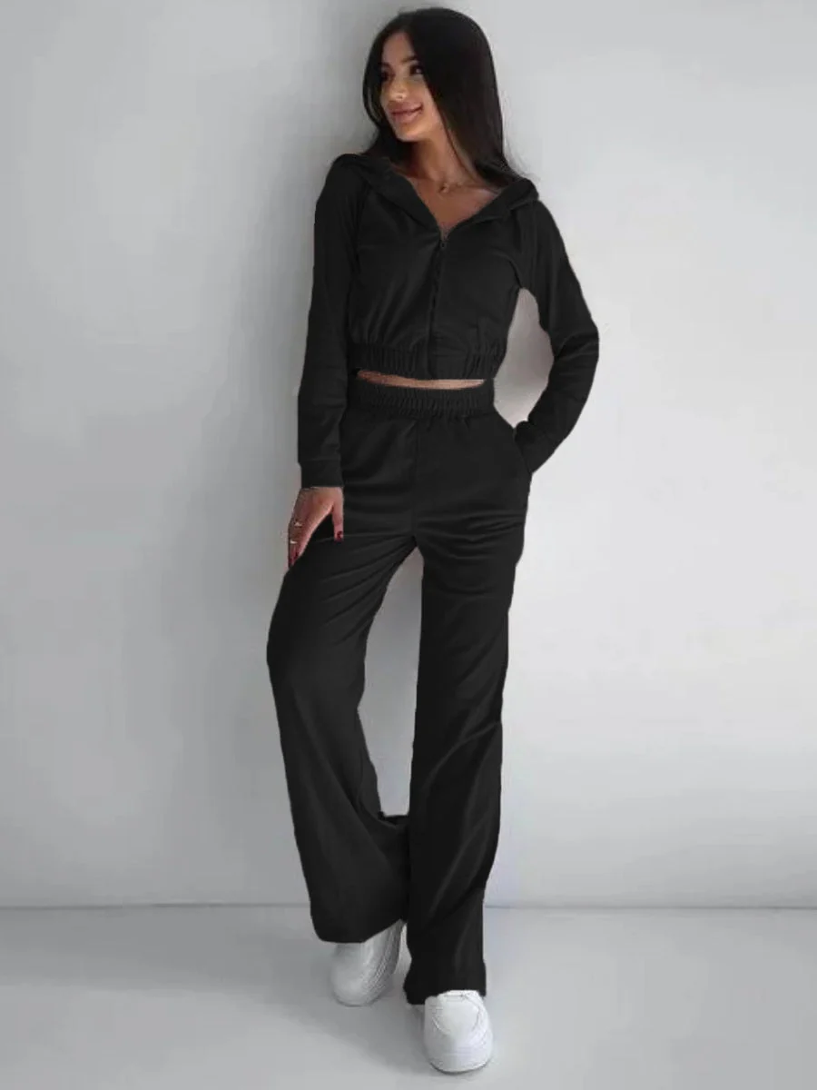 Liber Autumn women's clothing zipper Hooded long-sleeved cardigan two-piece set - Image 8