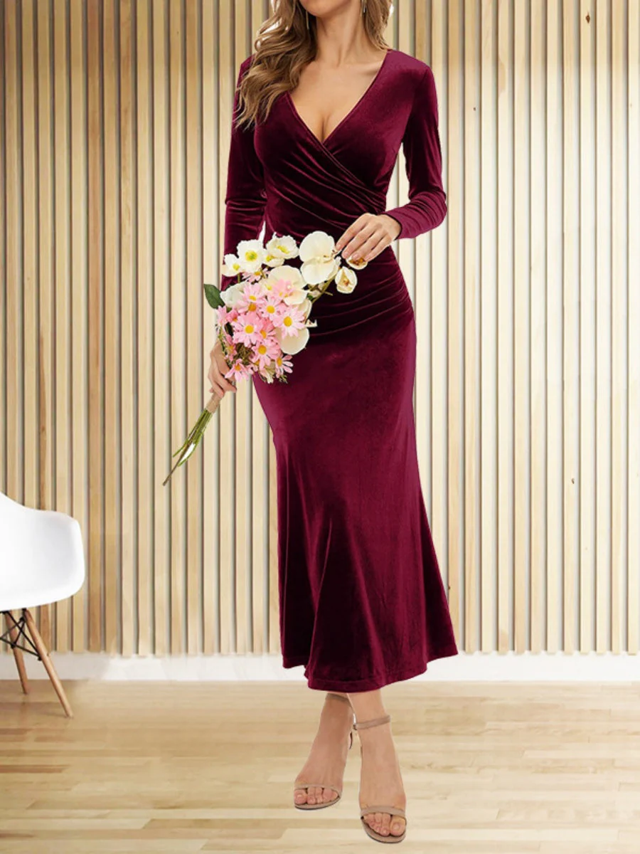 V-neck Velvet Maxi Dresses - Image 3