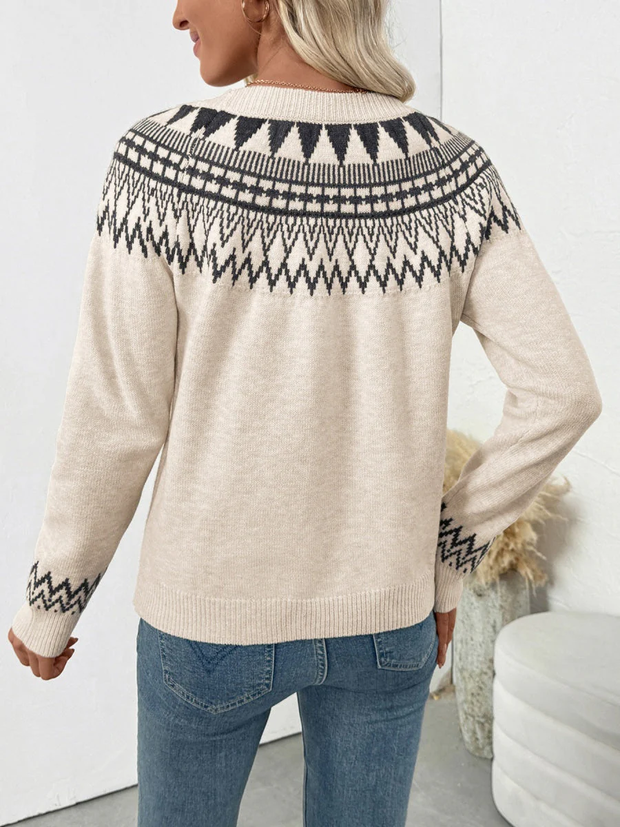Pullover Fair Isle Style Geometric Patterns Casual Sweaters - Image 2