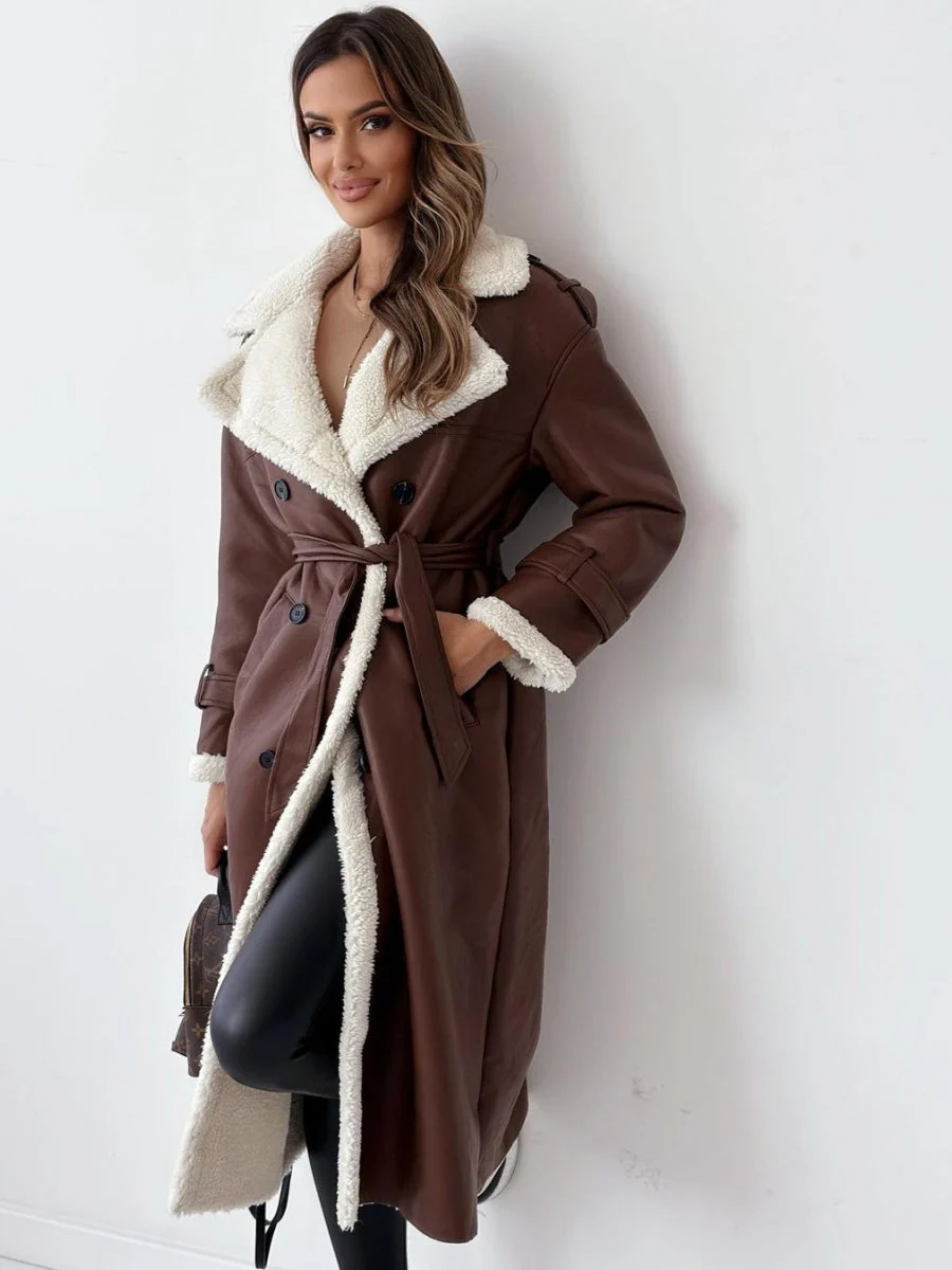 Reversible Stand-up Collar Leather Cotton Coat - Image 6
