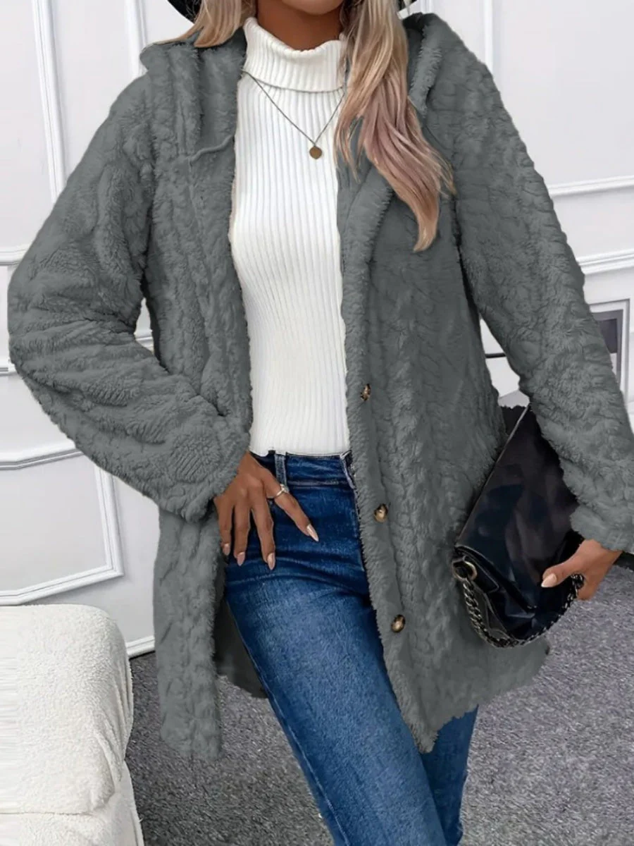 Hooded Solid Color Cardigan Button Long Sleeve Casual 3D Pattern Jackets - Image 11