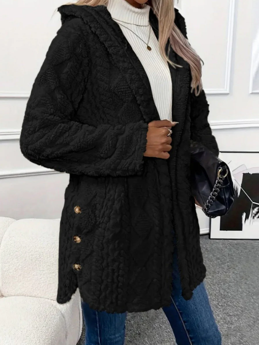 Hooded Solid Color Cardigan Button Long Sleeve Casual 3D Pattern Jackets - Image 14