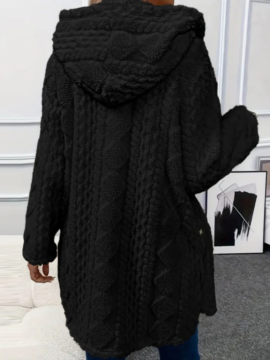 Hooded Solid Color Cardigan Button Long Sleeve Casual 3D Pattern Jackets - Image 15