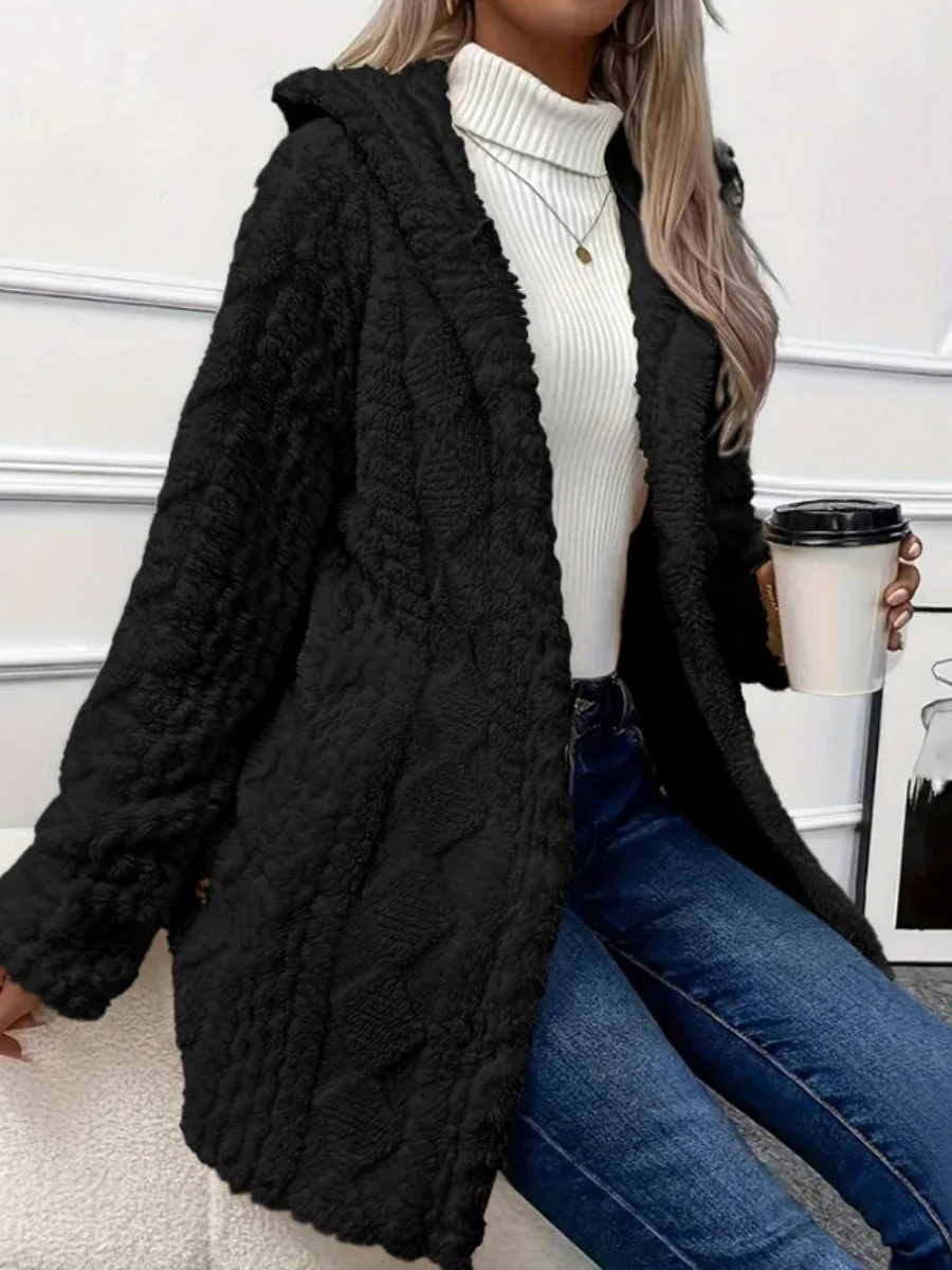 Hooded Solid Color Cardigan Button Long Sleeve Casual 3D Pattern Jackets - Image 16
