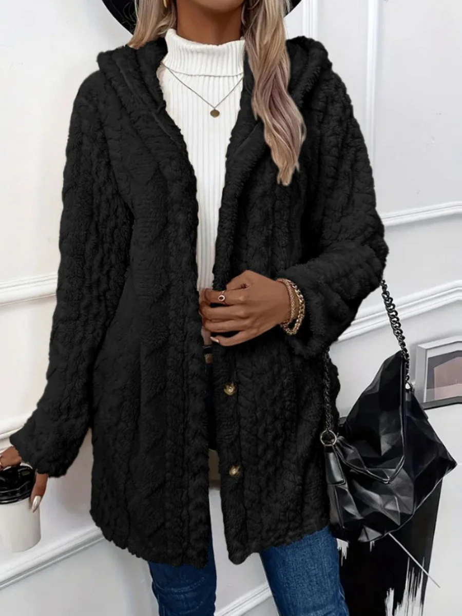 Hooded Solid Color Cardigan Button Long Sleeve Casual 3D Pattern Jackets - Image 17