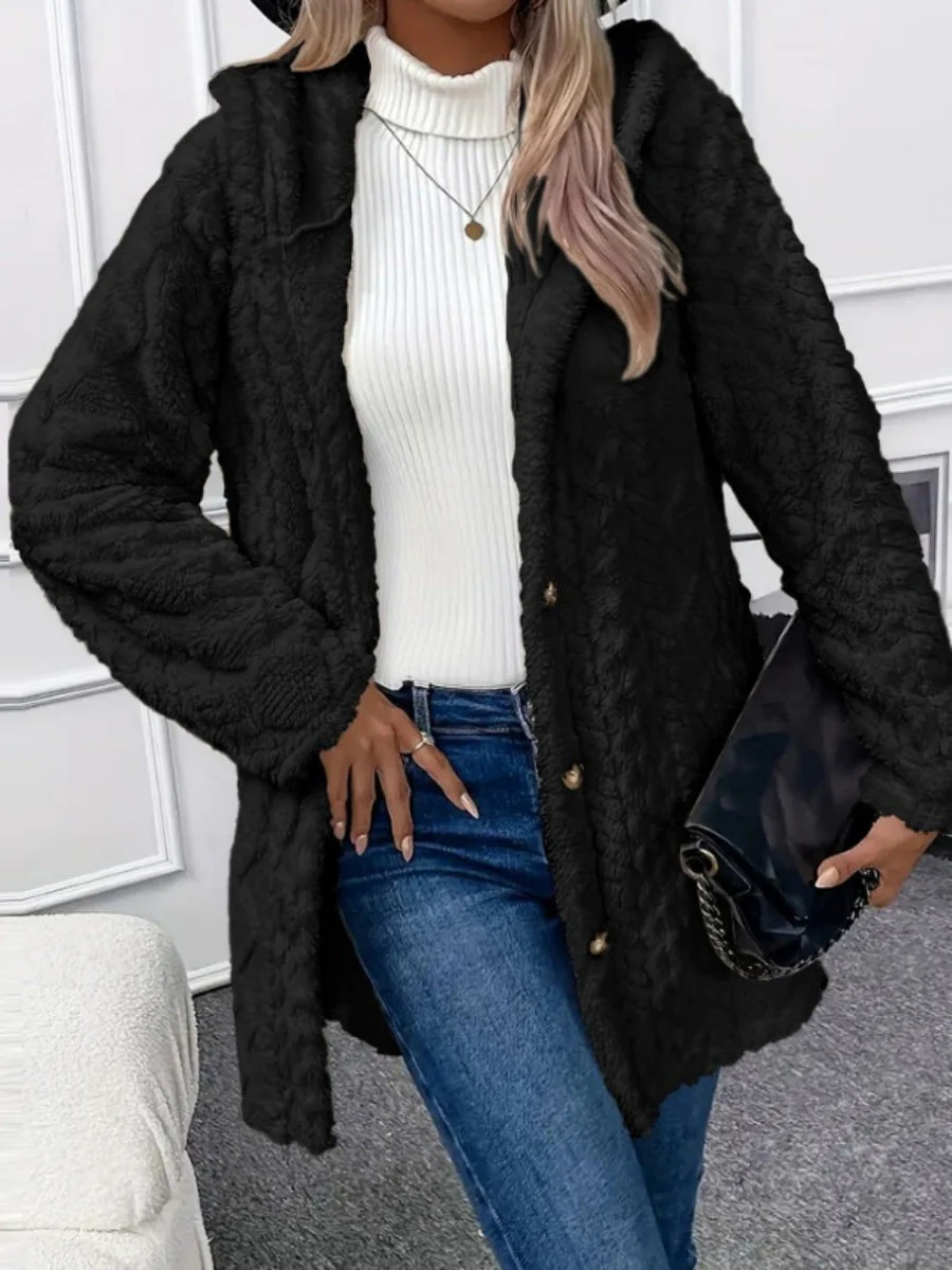 Hooded Solid Color Cardigan Button Long Sleeve Casual 3D Pattern Jackets - Image 18
