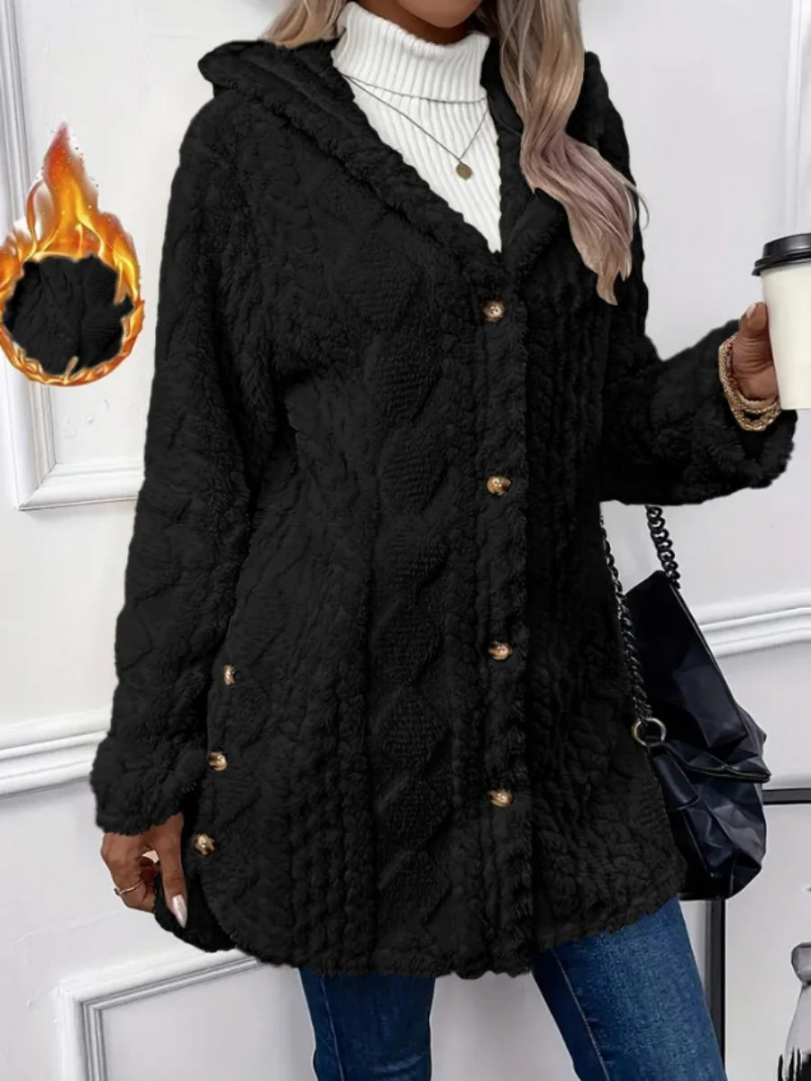 Hooded Solid Color Cardigan Button Long Sleeve Casual 3D Pattern Jackets - Image 19