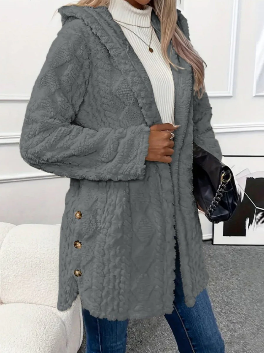 Hooded Solid Color Cardigan Button Long Sleeve Casual 3D Pattern Jackets - Image 6
