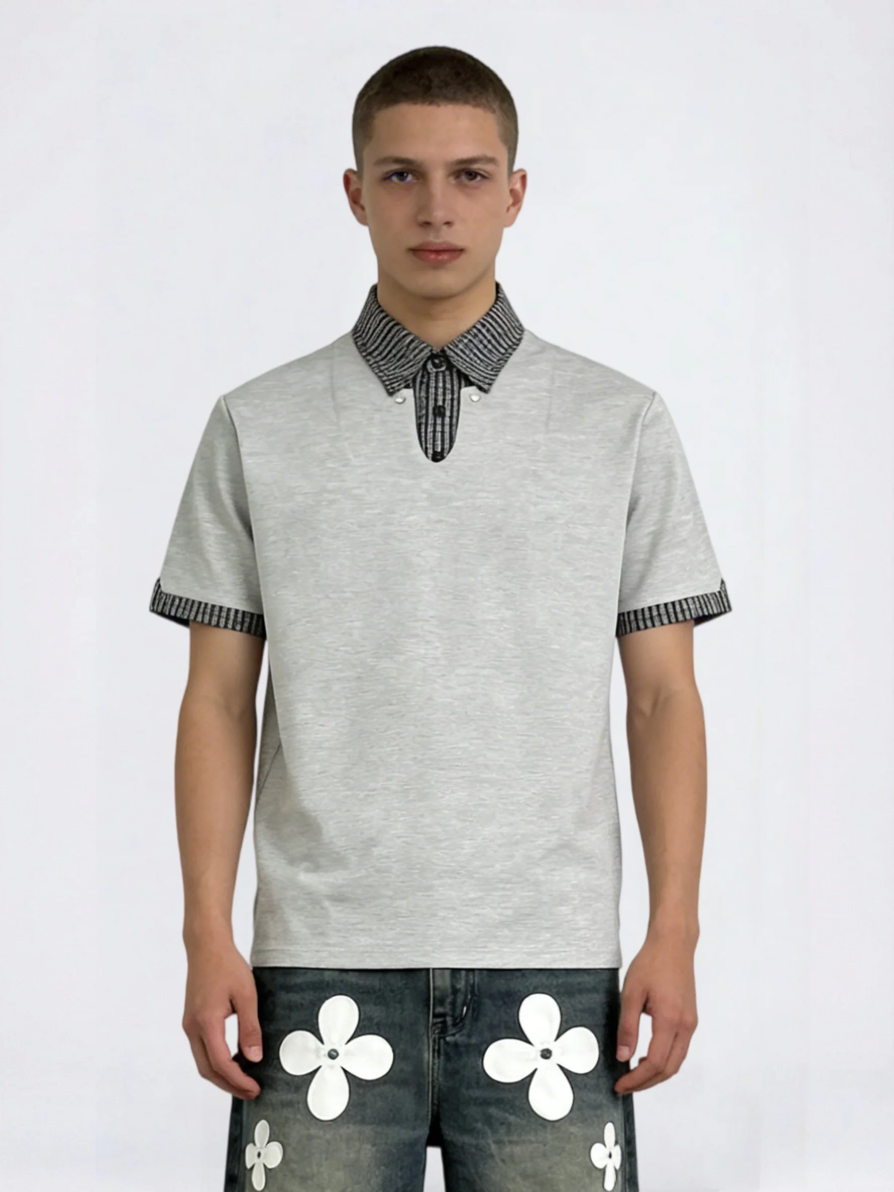 Layered-look Cleanfit Plaid Polo Shirt