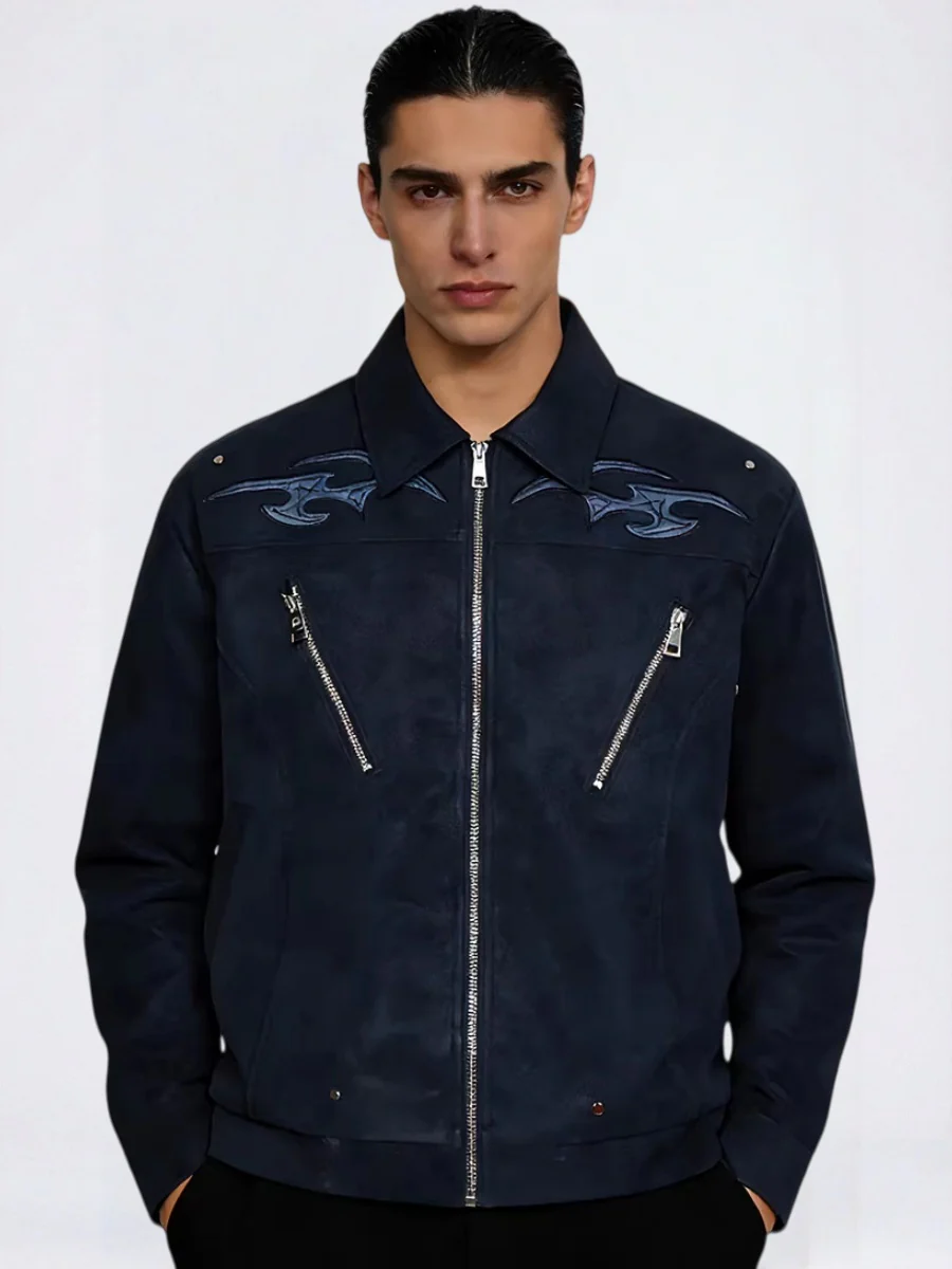 Pu Lightning Embroidery Water Proof Loose-fit Jackets