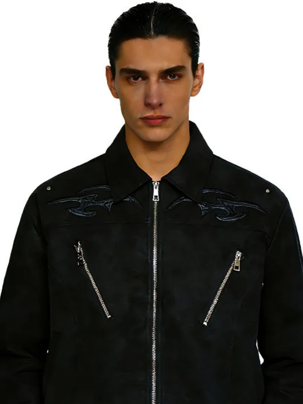 Pu Lightning Embroidery Water Proof Loose-fit Jackets - Image 5