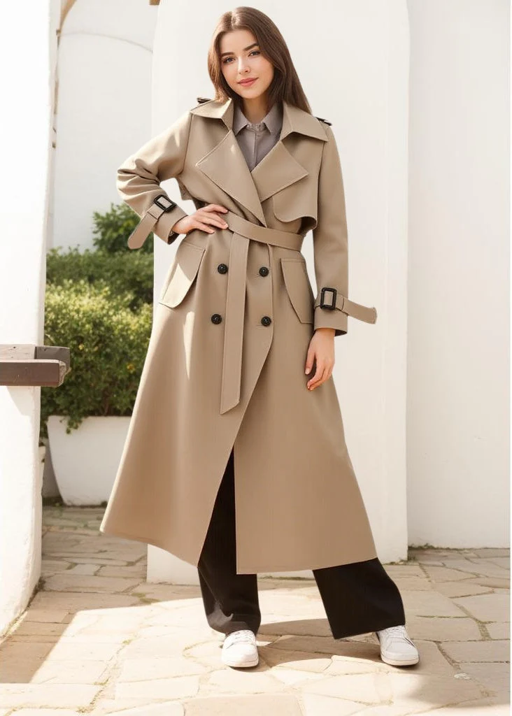 Belt Buttons Long Trench Coats - Image 3
