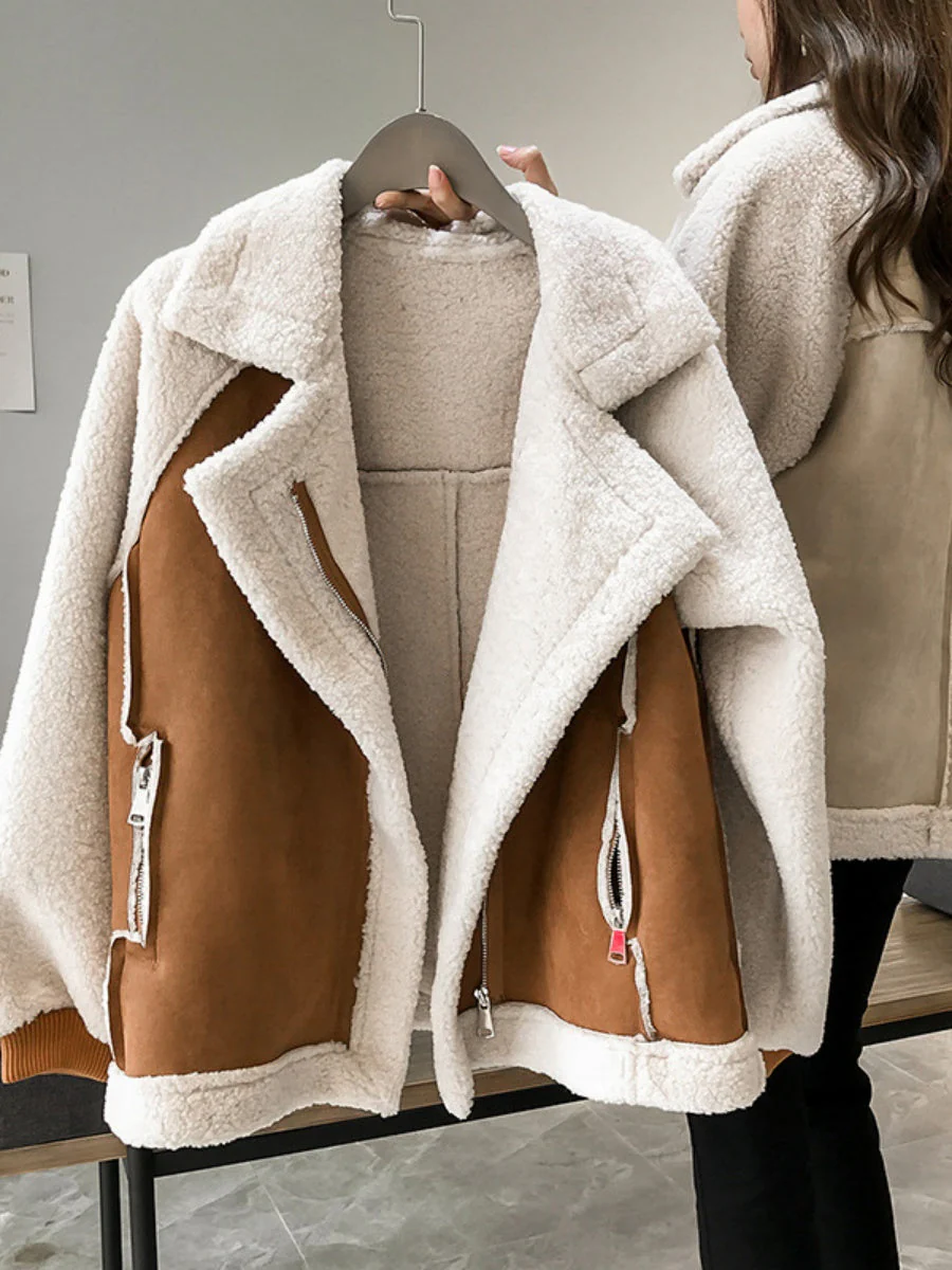 Loose-fitting Suede Fur Short Lambswool Cotton Coat - Image 2