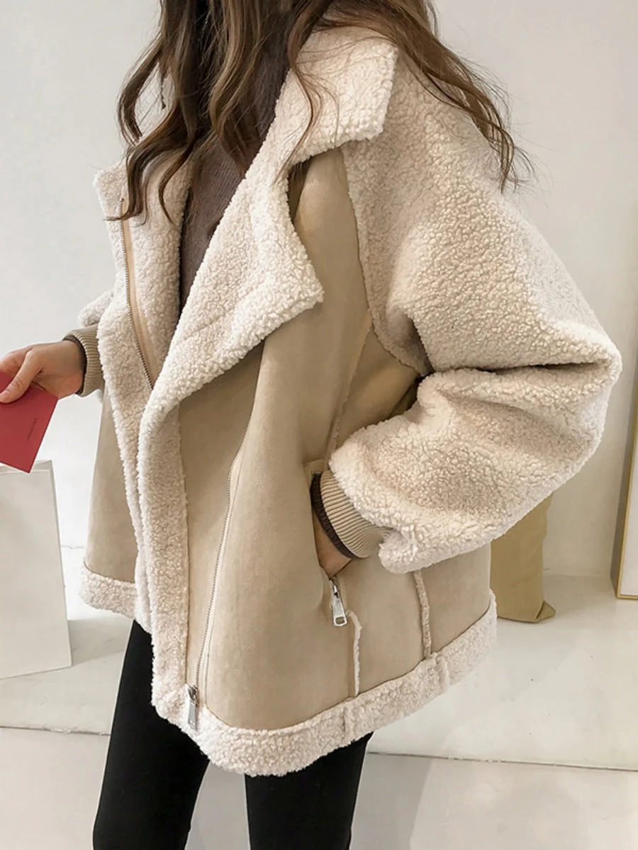Loose-fitting Suede Fur Short Lambswool Cotton Coat - Image 4