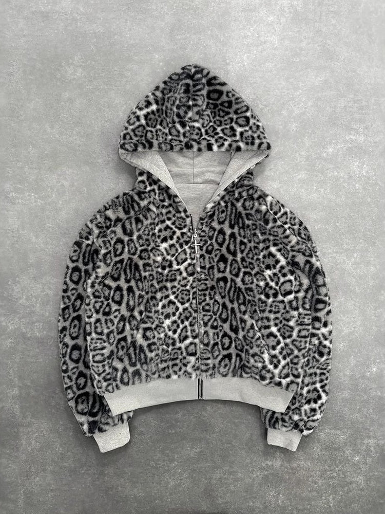 Reversible Leopard Print Lightweight Fleece Hoodie Jacket - Image 2