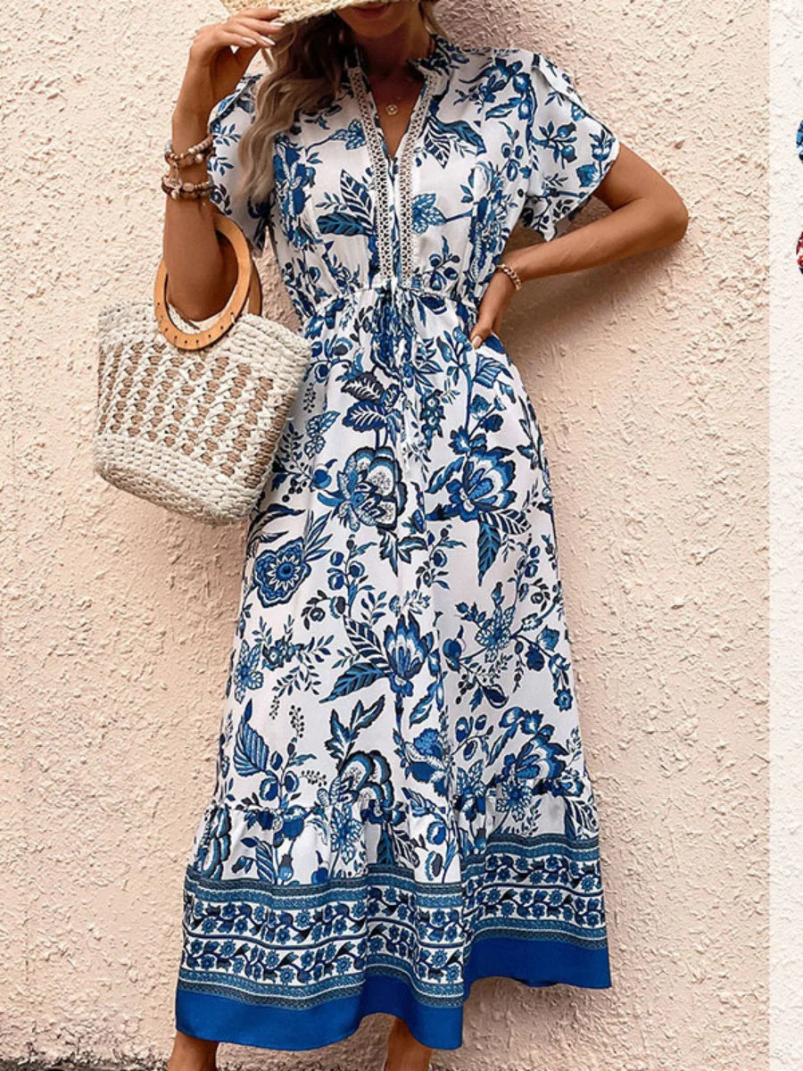 Trim Printed Maxi Dresses