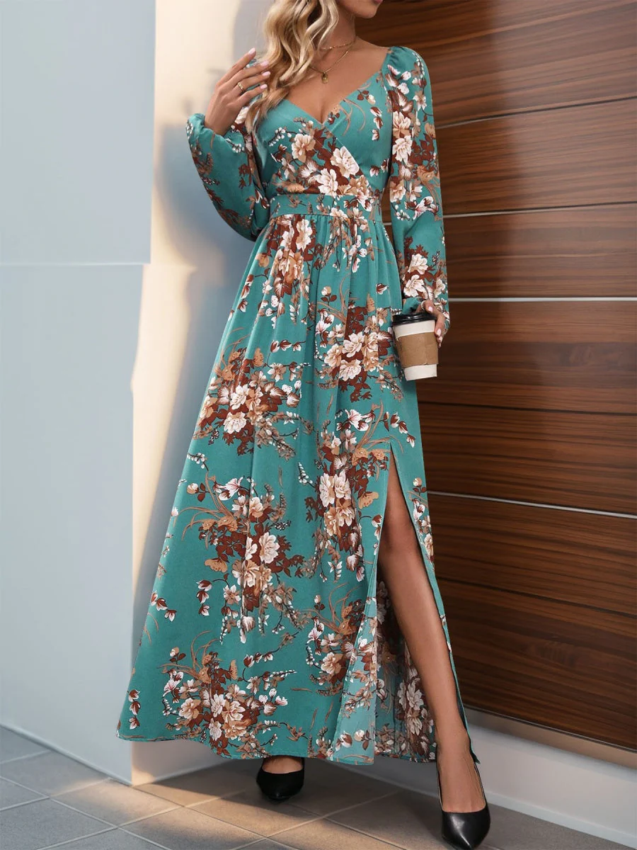 Slit Flowers Maxi Dresses - Image 11