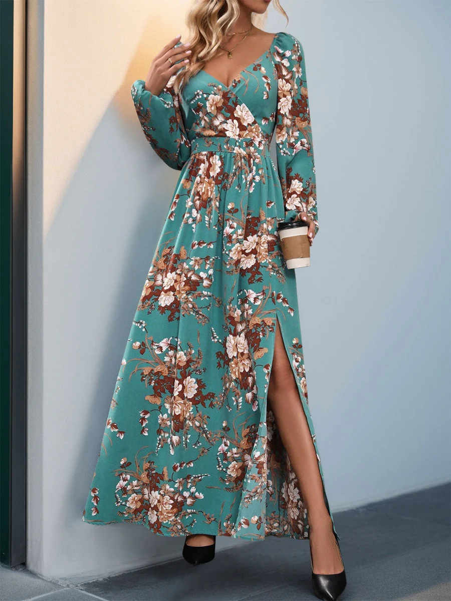 Slit Flowers Maxi Dresses - Image 12