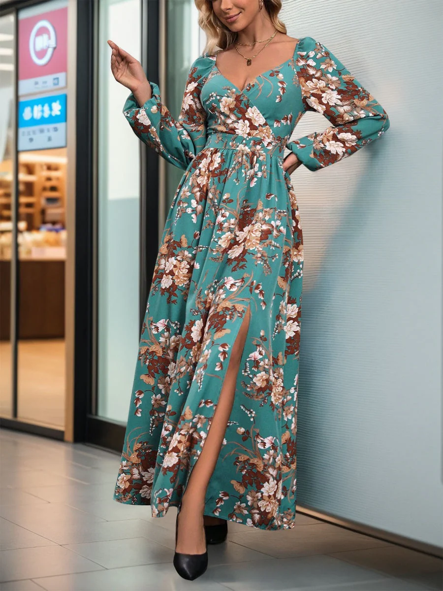 Slit Flowers Maxi Dresses - Image 13
