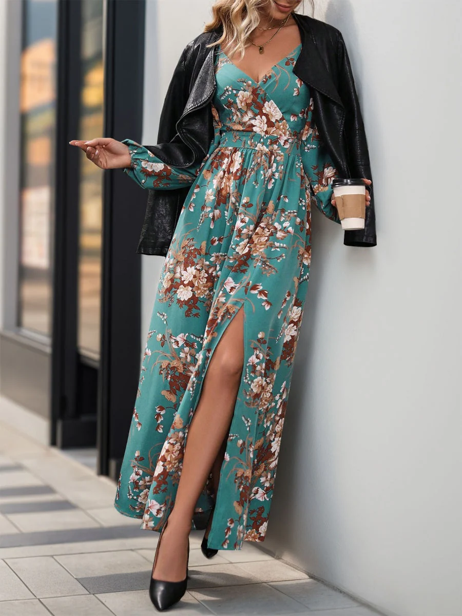 Slit Flowers Maxi Dresses - Image 14