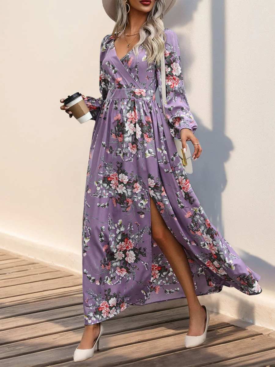 Slit Flowers Maxi Dresses - Image 17