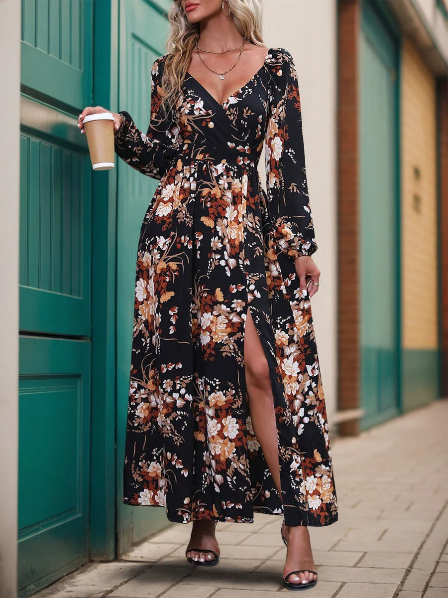 Slit Flowers Maxi Dresses - Image 2