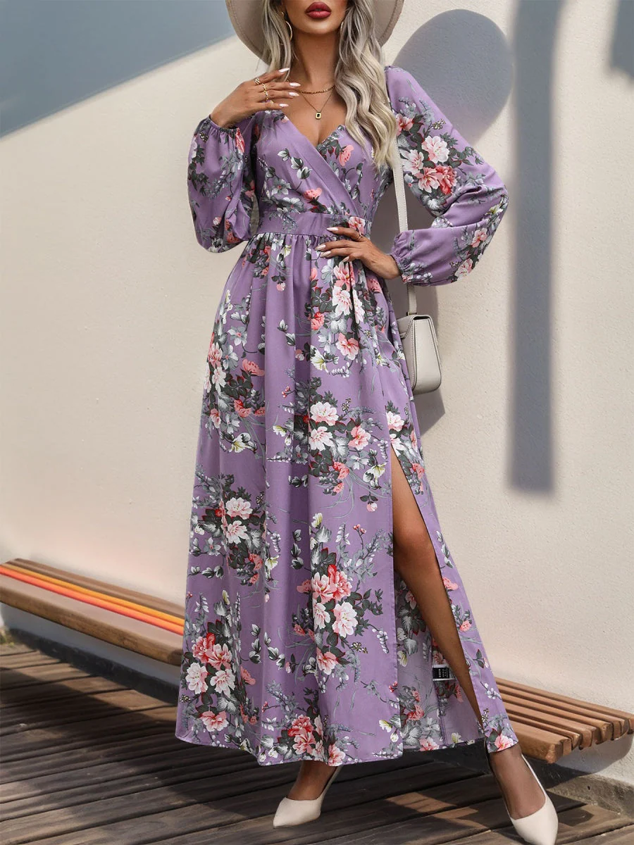 Slit Flowers Maxi Dresses - Image 20