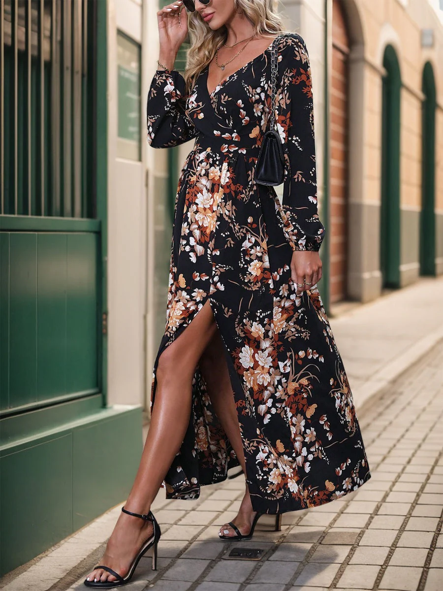 Slit Flowers Maxi Dresses - Image 3