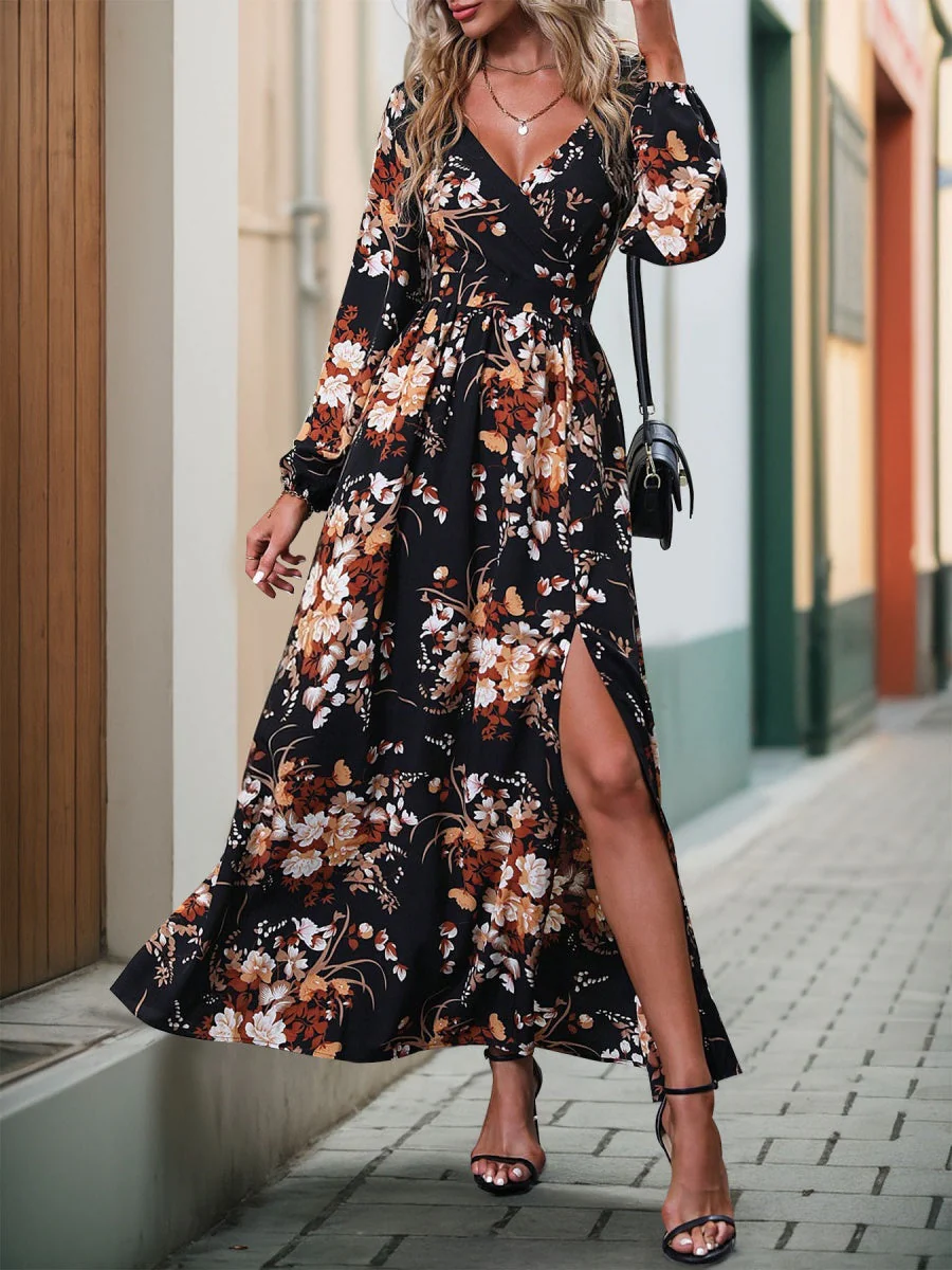 Slit Flowers Maxi Dresses - Image 4