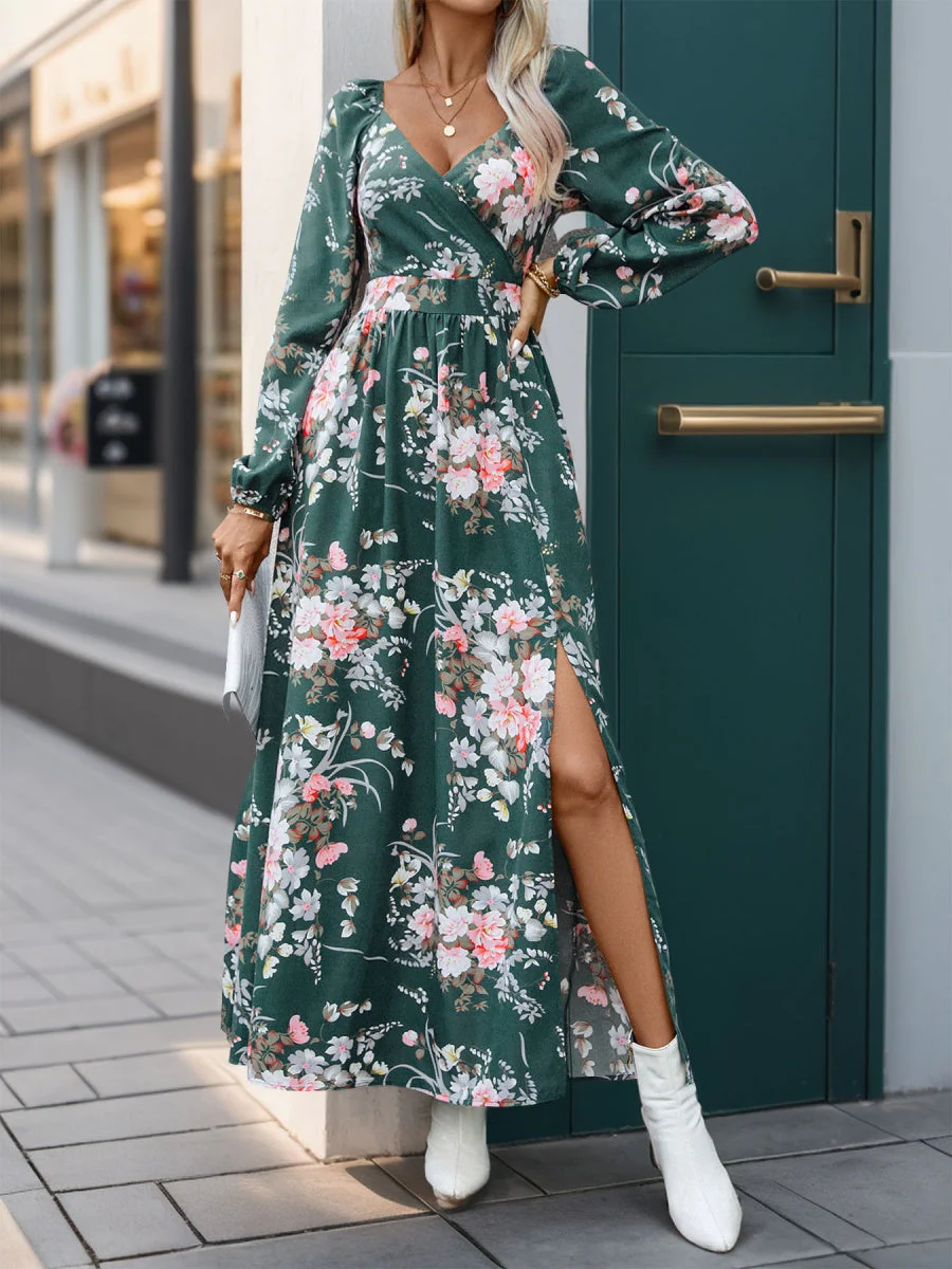 Slit Flowers Maxi Dresses - Image 6
