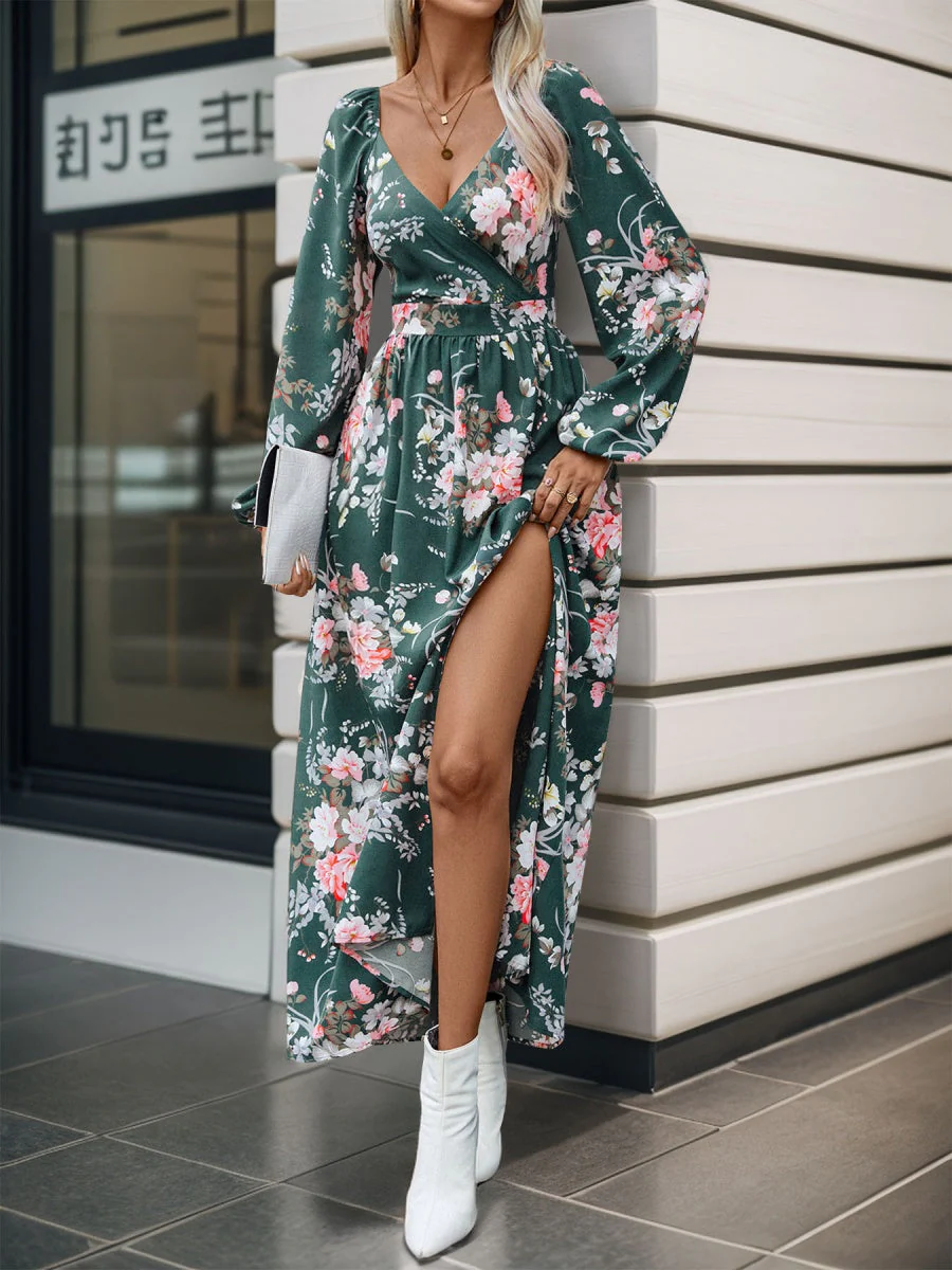Slit Flowers Maxi Dresses - Image 8