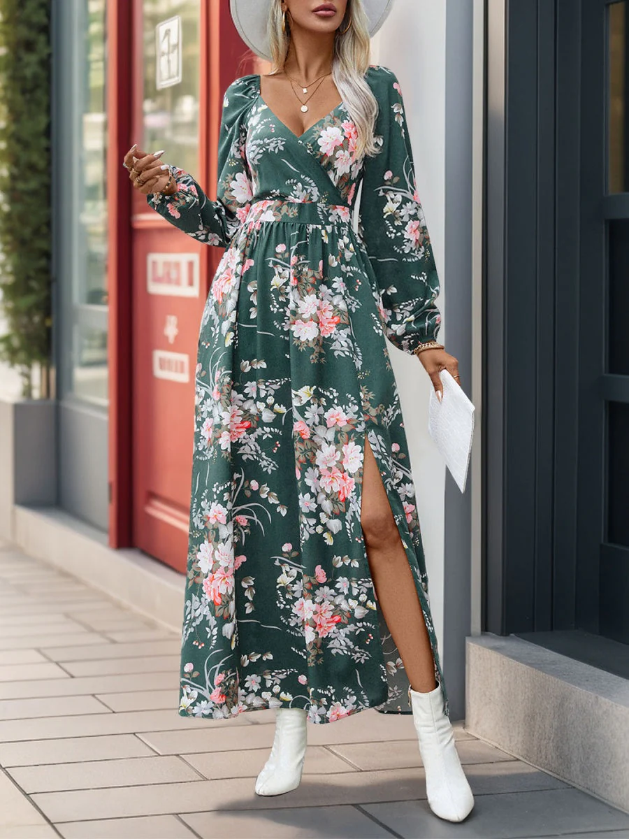 Slit Flowers Maxi Dresses - Image 9