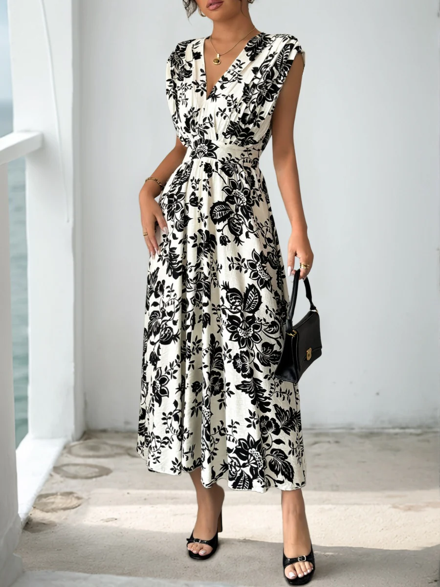 Printed V-neck Vacation Leisure Maxi Dresses - Image 2