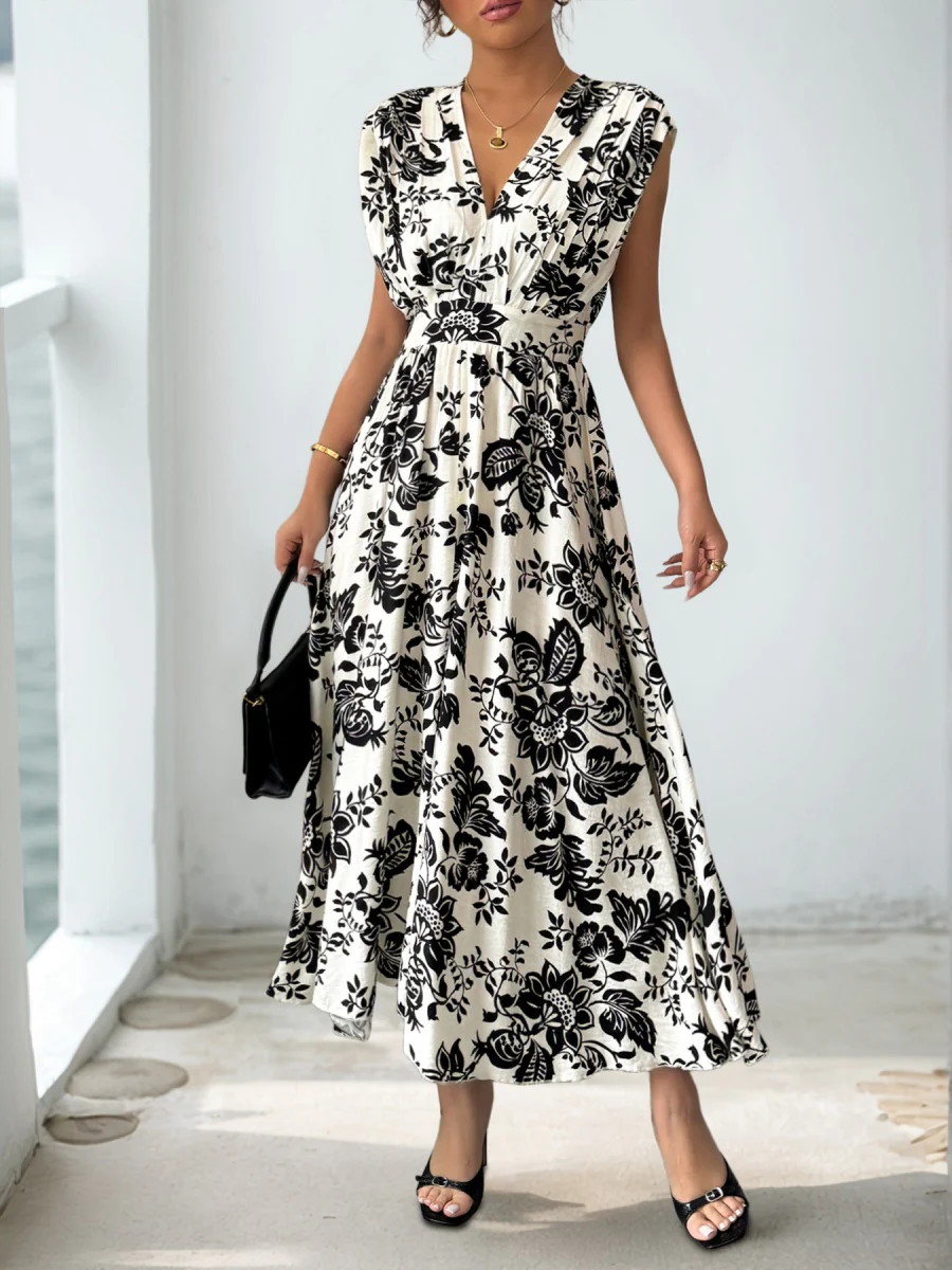 Printed V-neck Vacation Leisure Maxi Dresses - Image 4