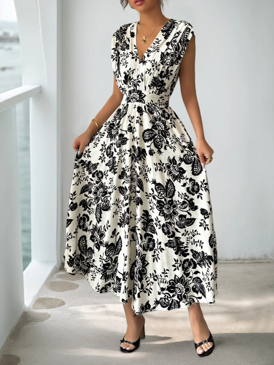 Printed V-neck Vacation Leisure Maxi Dresses - Image 5