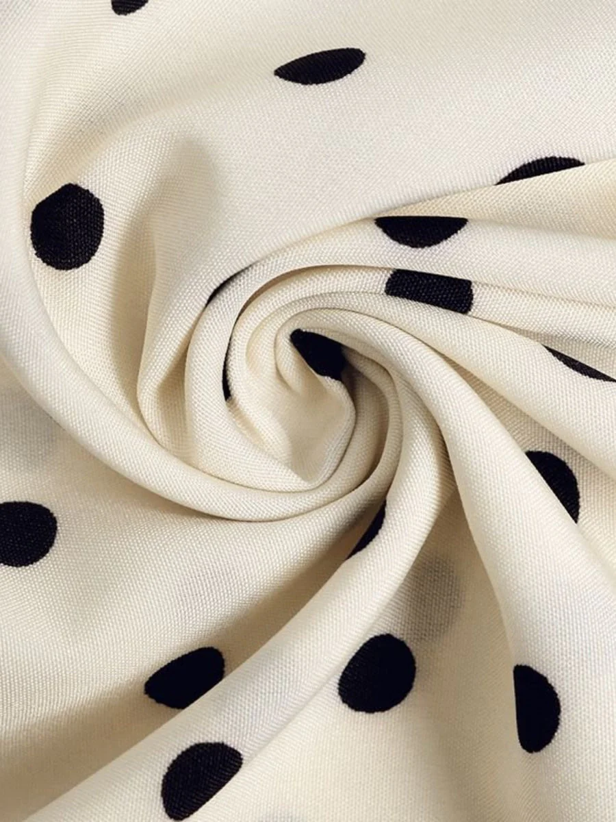 Bow Tie Collar Long Sleeve Waist Polka Dots Midi Dresses - Image 8