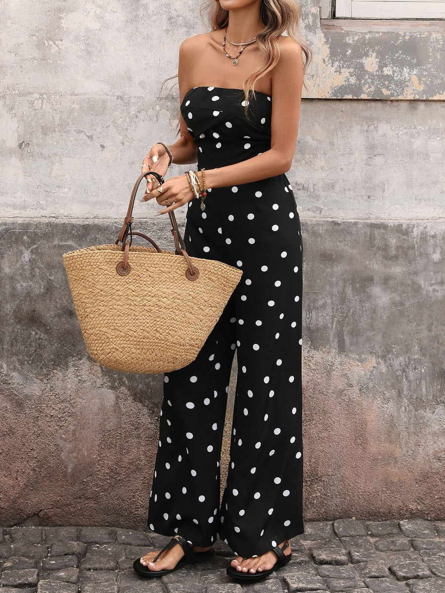 Retro Polka Dots High-waisted Wide-leg Pants Vacation Jumpsuits - Image 3