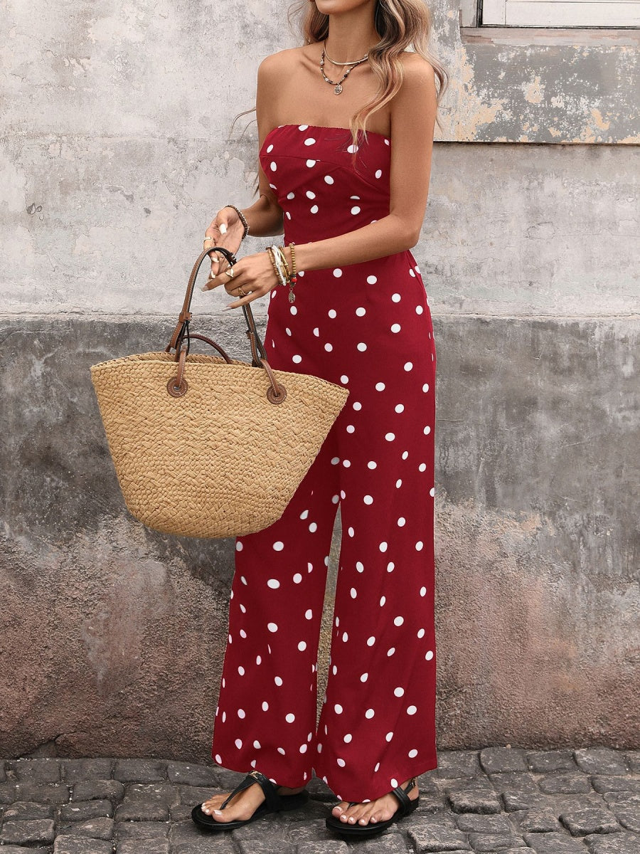Retro Polka Dots High-waisted Wide-leg Pants Vacation Jumpsuits - Image 9