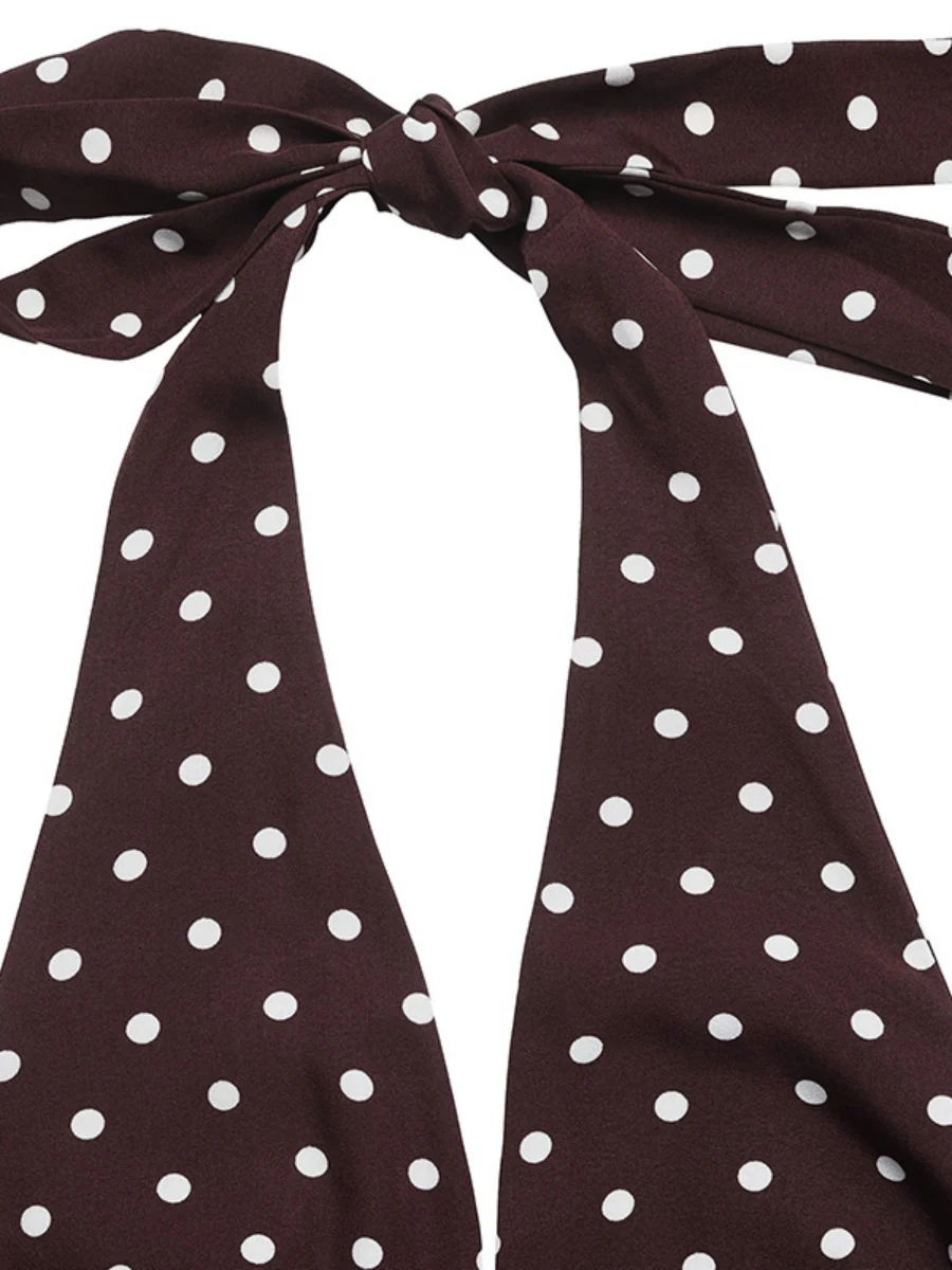 Halter V-neck Polka Dots Vacation Retro Maxi Dresses - Image 29