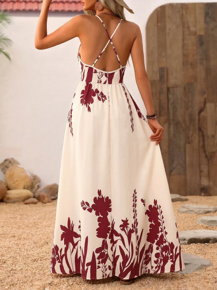 Camisoles Backless Printed Retro Vacation Maxi Dresses - Image 2